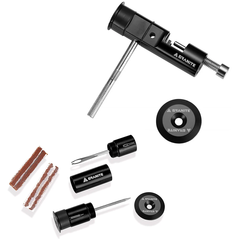 Granite Stash bicycle tubeless flat tire repair puncture kit chain repair kit - stored in the handle
Granite Stash bicycle tubeless flat tire repair puncture kit chain repair kit - stored in the handle