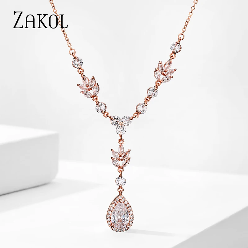 ZAKOL Роскошный прозрачный цвет капли воды кубического циркония длинный кулон ожерелья элегантные свадебные ювелирные изделия юбилей подаро... 
ZAKOL Роскошный прозрачный цвет капли воды кубического циркония длинный кулон ожерелья элегантные свадебные ювелирные изделия юбилей подаро...