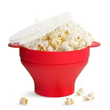 Kitchen Microwave Popcorn Bowl Bucket Silicone DIY Red Popcorn Maker with Lid Chips Fruit Dish High Quality Easy Tools