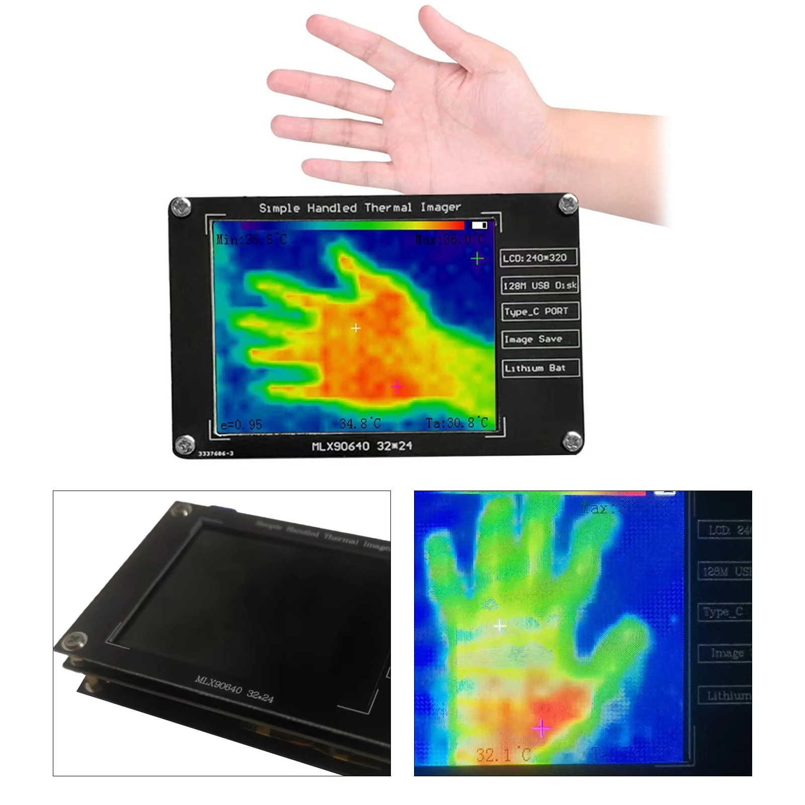 MLX90640ESF-BAB Infrared Thermal Imager Thermal Camera 2.8 Inch TFT Display Simple Portable Temperature Sensors Temperature
MLX90640ESF-BAB Infrared Thermal Imager Thermal Camera 2.8 Inch TFT Display Simple Portable Temperature Sensors Temperature