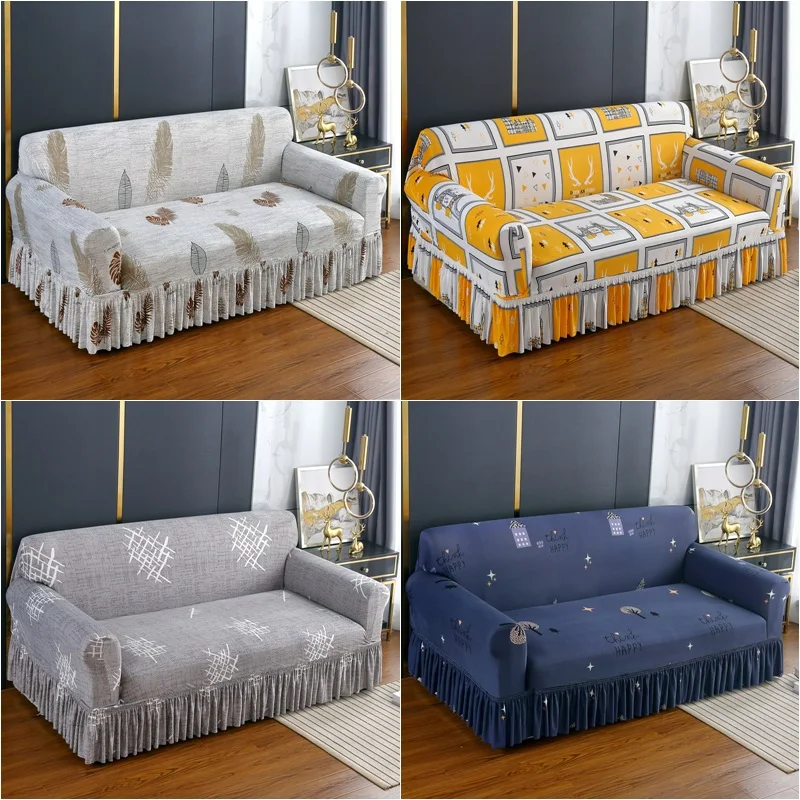 

1/2/3/4 Seater Nordic Floral Sofa Skirt Cover Stretch Spandex Sofa Cover for Living Room Armchair Slipcover Furniture Protector