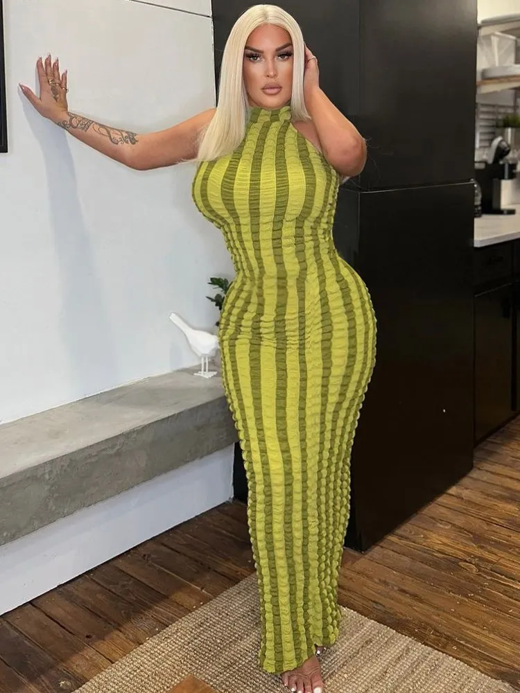 Weird Puss Striped Halter Dress Women Waffle Sleeveless Skinny Backless Summer Elegant Maxi Bodycon Streetwear Fashion Vestidos
Weird Puss Striped Halter Dress Women Waffle Sleeveless Skinny Backless Summer Elegant Maxi Bodycon Streetwear Fashion Vestidos