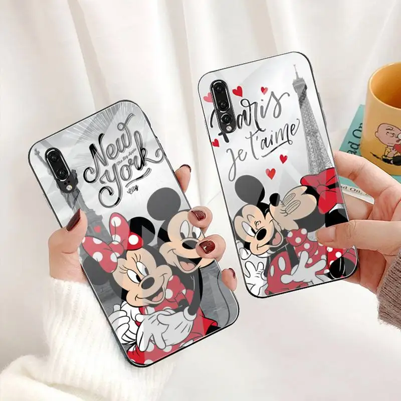 

Cartoon Mickey and Minnie Mouse Phone Case Tempered Glass For Huawei P30 P20 P10 lite honor 7A 8X 9 10 mate 20 Pro