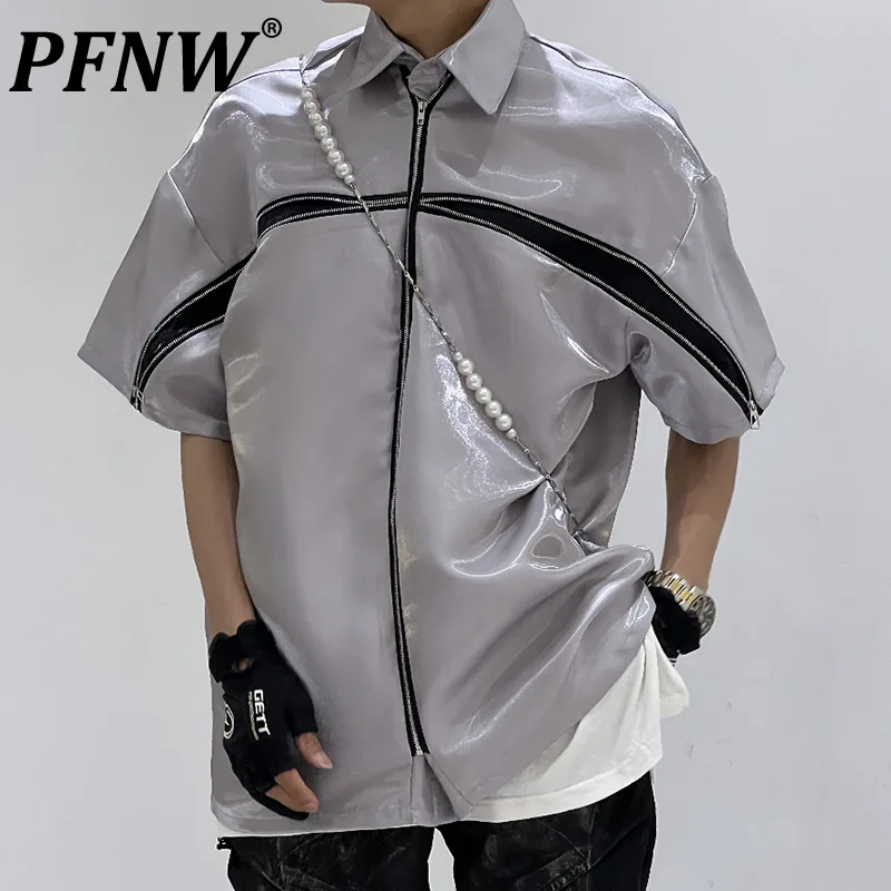 

PFNW Summer Men's Techwear Texture Patchwork Zipper Cross Tops Trendy Versatility Paratrooper Functional Tactical Shirts 12Z1419