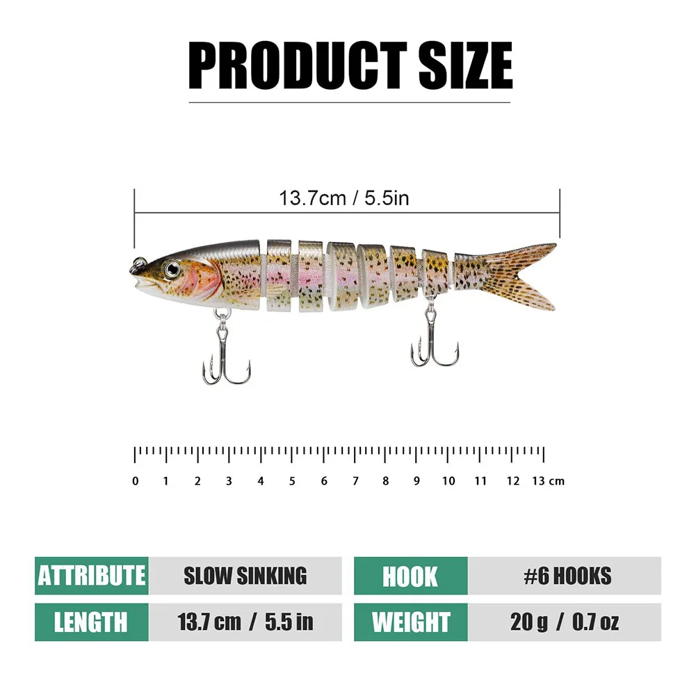 TRUSCEND Luya Bait Multisection Fish Fake Bait Realistic Design Pearl Powder Coating Suitable for Bass Trout Snooker and More
TRUSCEND Luya Bait Multisection Fish Fake Bait Realistic Design Pearl Powder Coating Suitable for Bass Trout Snooker and More