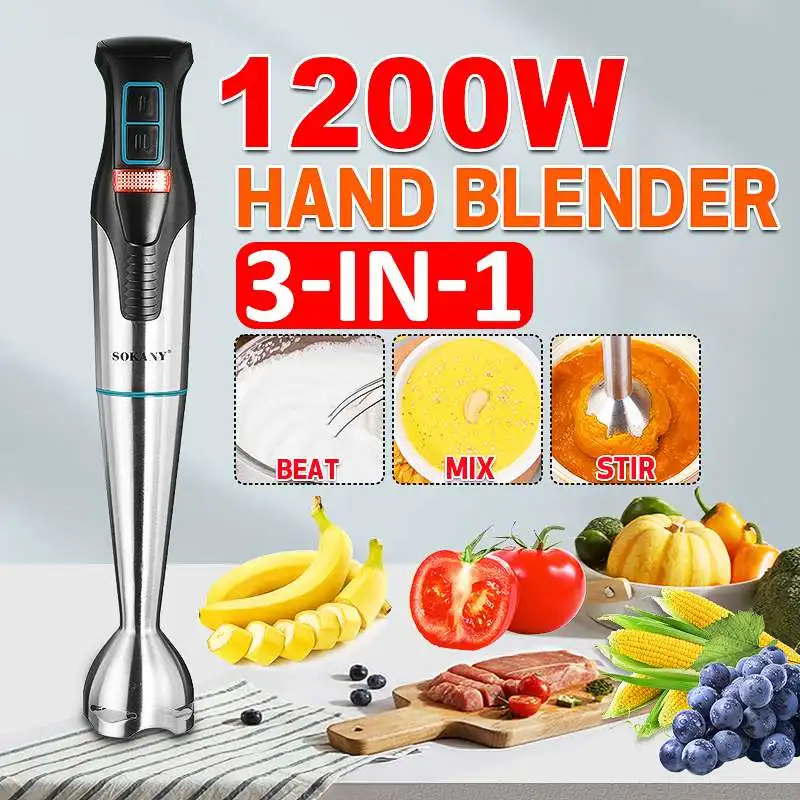 SOKANY 1200W High Power Food Mixer Blender 2 Speeds Hand Blender Electric Food Mixer Egg Beater Whisk Vegetable Stand Blend 220V
SOKANY 1200W High Power Food Mixer Blender 2 Speeds Hand Blender Electric Food Mixer Egg Beater Whisk Vegetable Stand Blend 220V