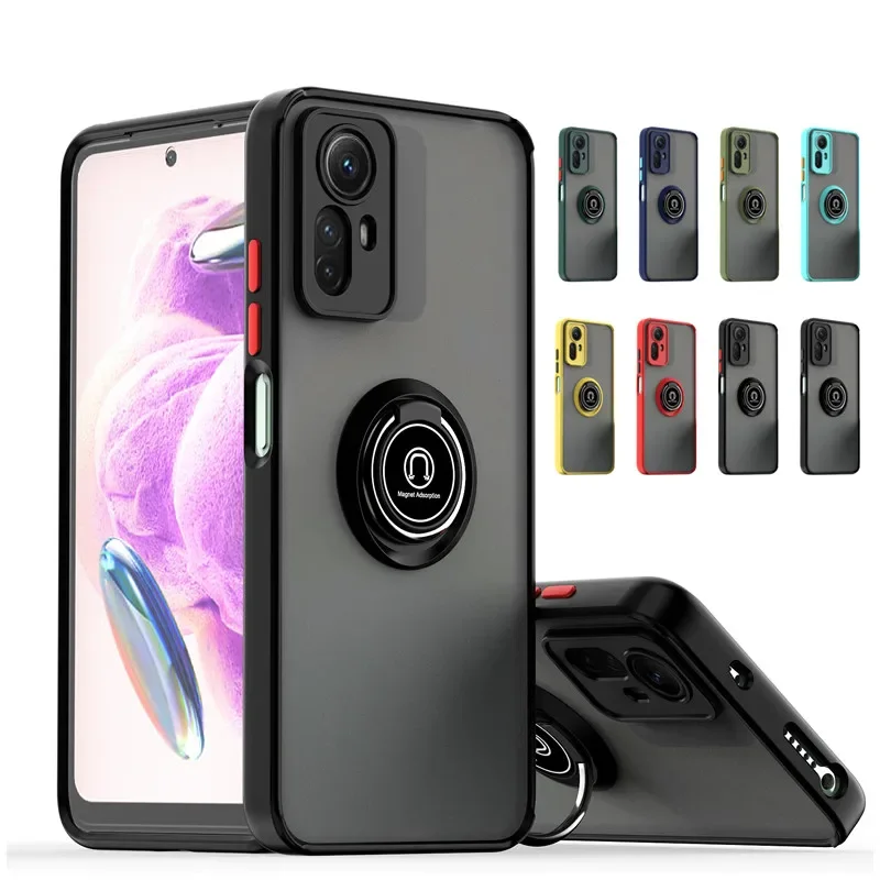 Защитный матовый чехол для Xiaomi Redmi Note 12 Pro 5G 12S 11 11S 10 10S с кольцом магнитный