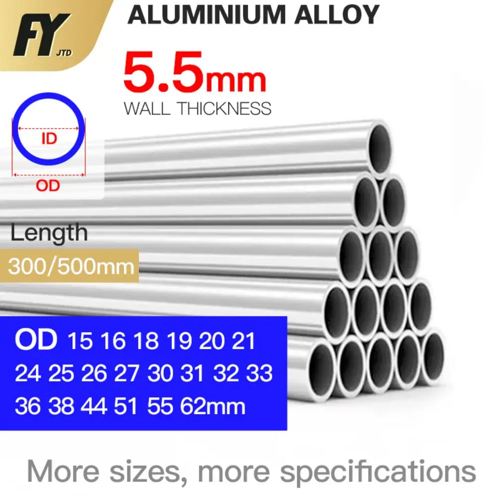 

FUYI Aluminium Pipe 5.5mm Thickness 15-62mm OD Straight 300mm 500mm Long Round 6063 Aluminum Alloy Tube