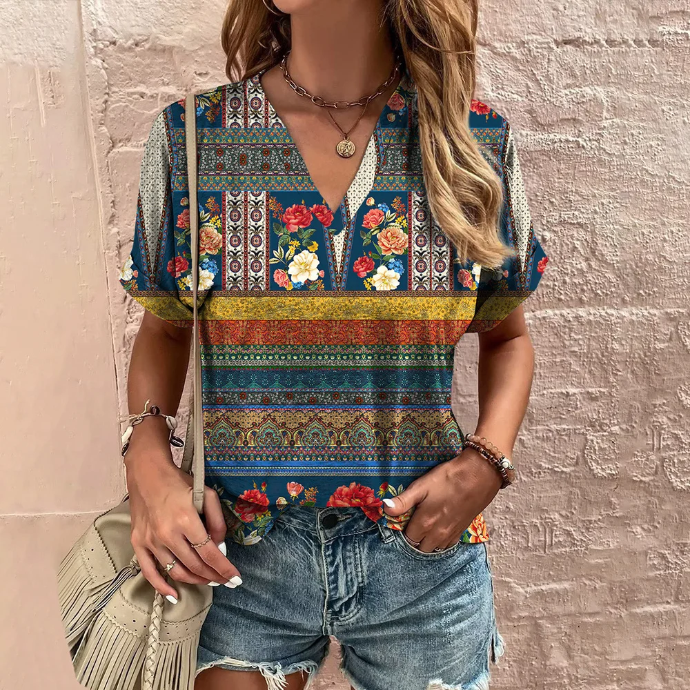 V-neck Printed Women's T-shirt Casual Tops Floral Cheap Blouse Summer Fashion Ladies Clothes Female Oversized Short Sleeve Tees
V-neck Printed Women's T-shirt Casual Tops Floral Cheap Blouse Summer Fashion Ladies Clothes Female Oversized Short Sleeve Tees