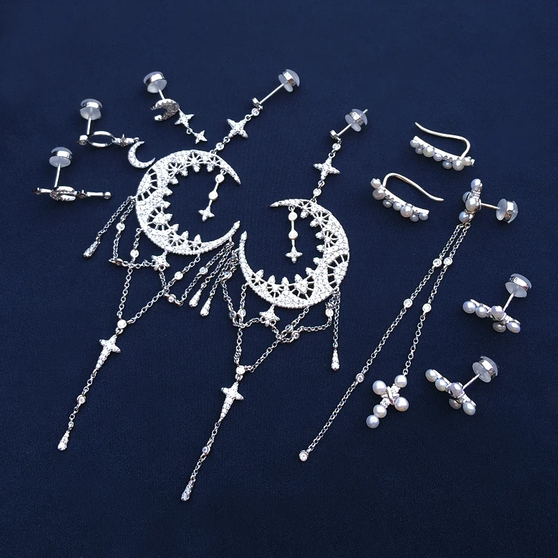 Amoo Pearl Cross Tassel Moon Star Ear Studs S925 Sterling Silver Earrings Women Classic Brilliant Love Feast Party Fine Jewelry
Amoo Pearl Cross Tassel Moon Star Ear Studs S925 Sterling Silver Earrings Women Classic Brilliant Love Feast Party Fine Jewelry