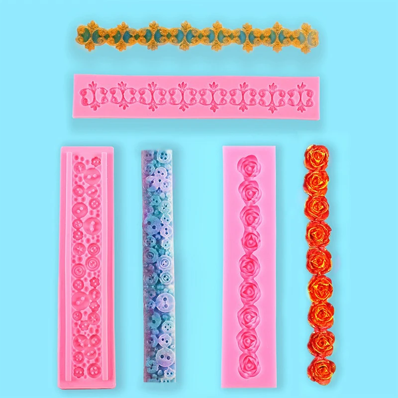 

Long Strip Lace Roses Flowers Chocolate Wedding DIY Fondant Cake Decorating Tools Silicone Mold Border Embosser Mold T0032