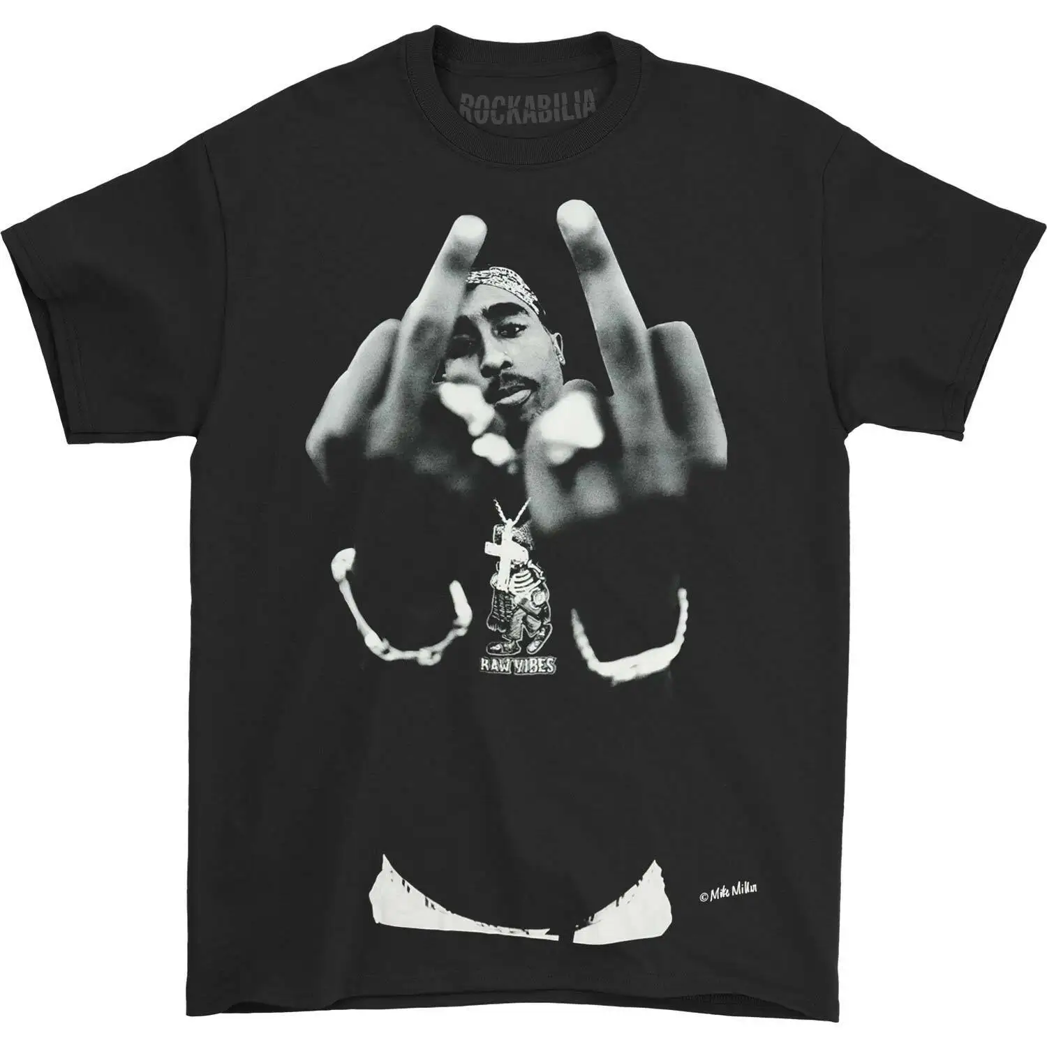Мужская футболка Tupac с пальцами средней длины большого размера черного цвета