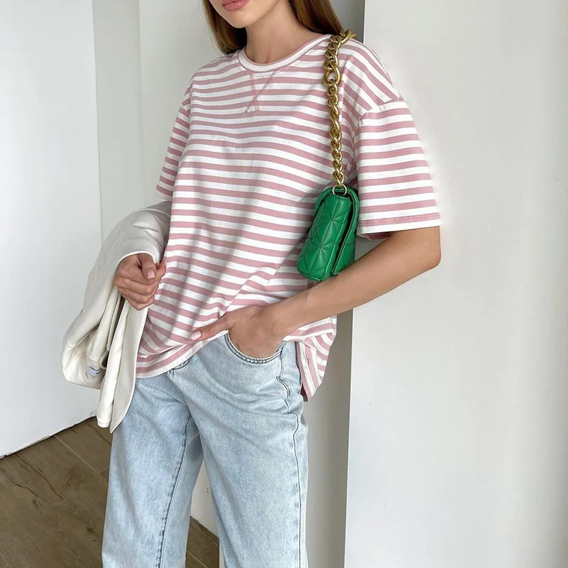 Summer Short Sleeve Striped T-Shirts Women Knitted Basic Casual Tops Female Cozy Loose Cotton Tees 2023 Harajuku Shirt
Summer Short Sleeve Striped T-Shirts Women Knitted Basic Casual Tops Female Cozy Loose Cotton Tees 2023 Harajuku Shirt