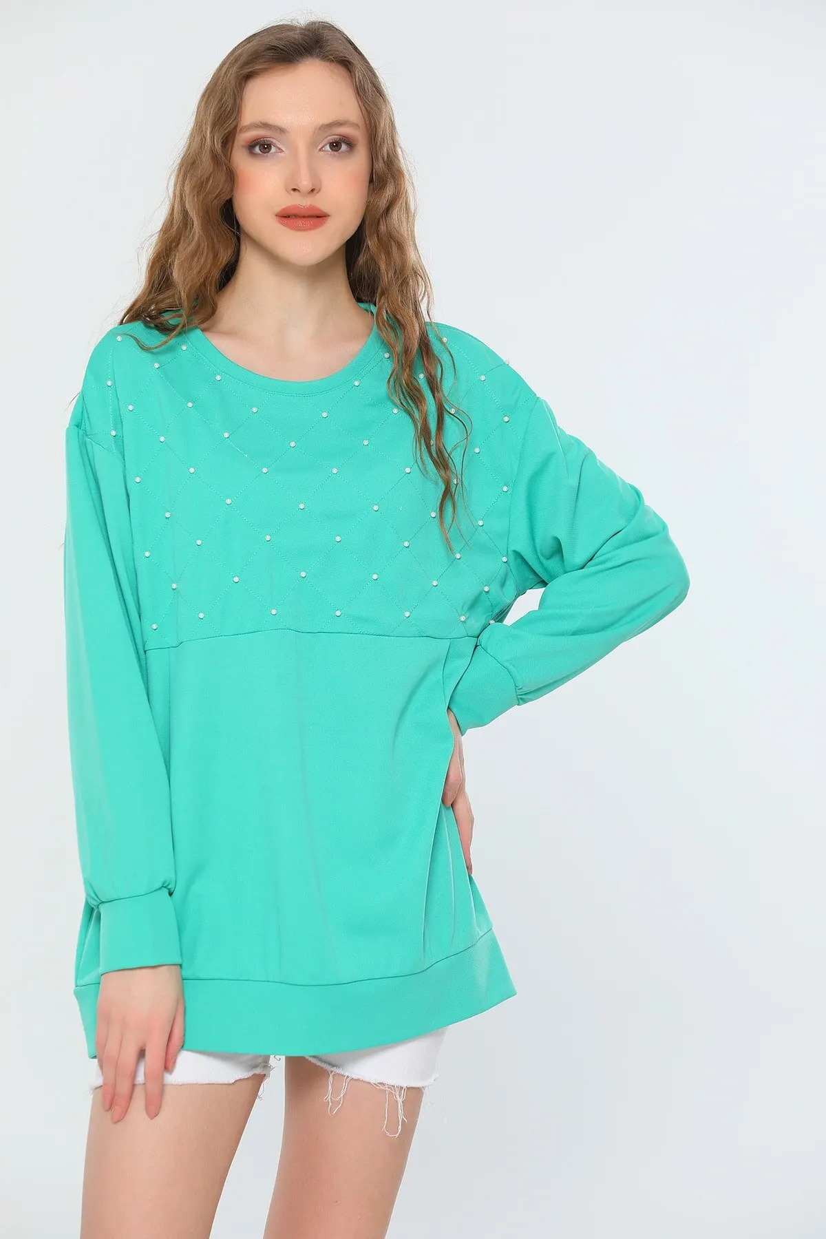 Women's Sweatshirt Green Lycra Oversize Crew Neck Pearly Seasonal Hoodies Fashion All Season New Pullovers Fleece lovers Fleece
Women's Sweatshirt Green Lycra Oversize Crew Neck Pearly Seasonal Hoodies Fashion All Season New Pullovers Fleece lovers Fleece
