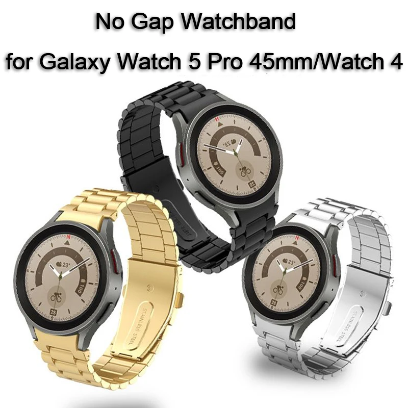 

No Gap Watchband for Galaxy Watch 5 Pro 45mm/Watch 4 Classic 46mm 42mm,Stainless Steel Metal Replacement Strap,Business Band