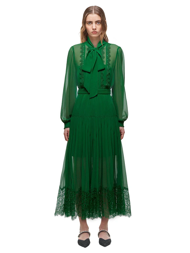 Delocah High Quality Spring Women Fashion Designer Long Dress Lantern Sleeve Bow Lace Green Solid Color Elegant Dresses Vestidos
Delocah High Quality Spring Women Fashion Designer Long Dress Lantern Sleeve Bow Lace Green Solid Color Elegant Dresses Vestidos