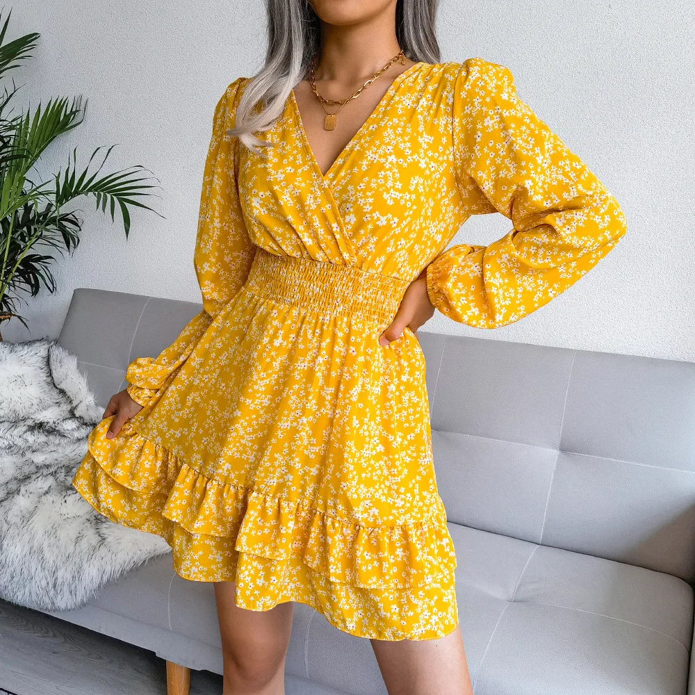 Spring And Autumn Women's Printed Dresses Fashion V Neck Corset Ruffled Casual Woman's Green Yellow Midi Dresses 2021 Robe Femme
Spring And Autumn Women's Printed Dresses Fashion V Neck Corset Ruffled Casual Woman's Green Yellow Midi Dresses 2021 Robe Femme