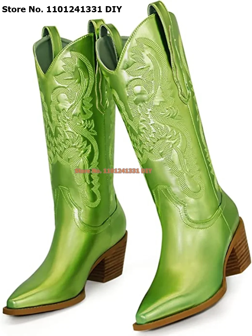 Metallic Green Chunky Heeled Mid-Calf Western Boot Women Embroidery Cowboy Long Boots Plus Size 35-46
Metallic Green Chunky Heeled Mid-Calf Western Boot Women Embroidery Cowboy Long Boots Plus Size 35-46