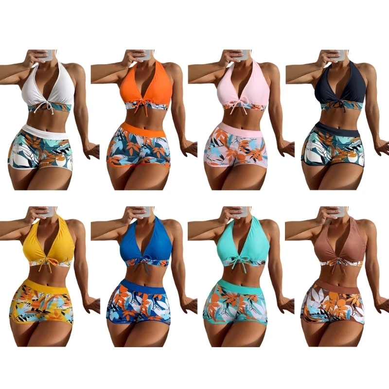 H58D High Waist Hanging-Neck Bathing Suit Women Floral Print-Bikini for Beach-Bathing
H58D High Waist Hanging-Neck Bathing Suit Women Floral Print-Bikini for Beach-Bathing