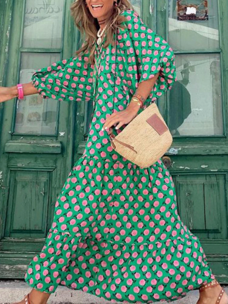 Summer Women Dress Floral Print Elegant Long Sleeves Holiday Beach Casual Lace Up Boho Maxi Dresses for Women Party
Summer Women Dress Floral Print Elegant Long Sleeves Holiday Beach Casual Lace Up Boho Maxi Dresses for Women Party
