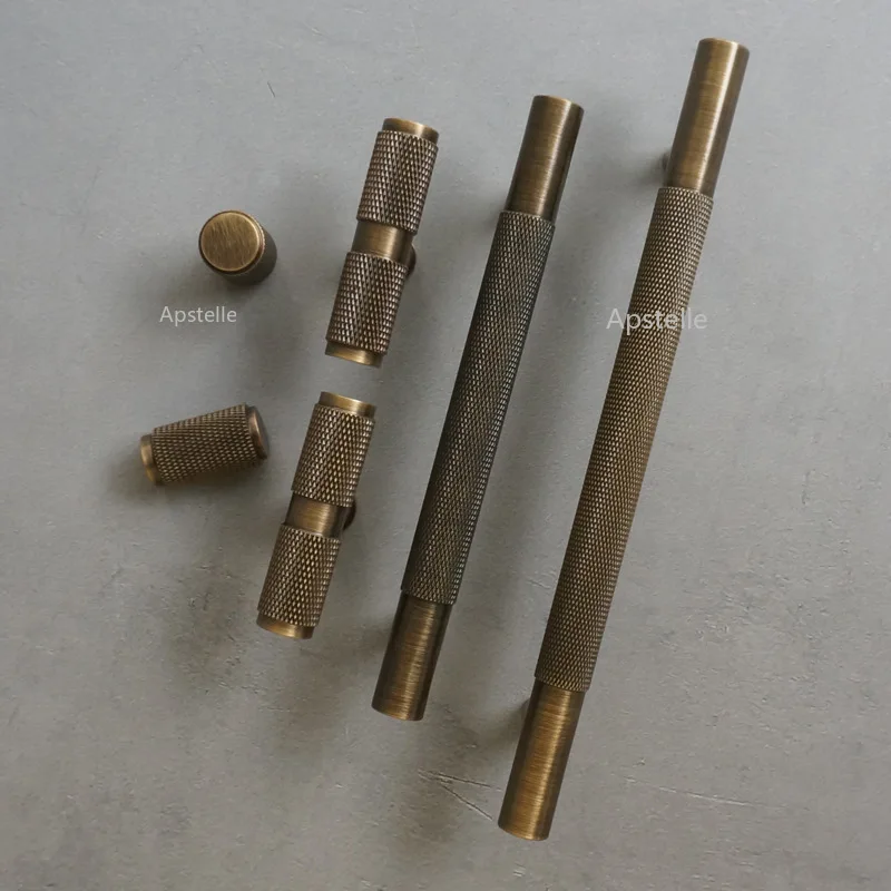 

Customized Retro Solid Bronze Brass Knurled Handle Pulls Cupboard Wardrobe Dresser Handles Drawer Cabinet Knobs Furniture