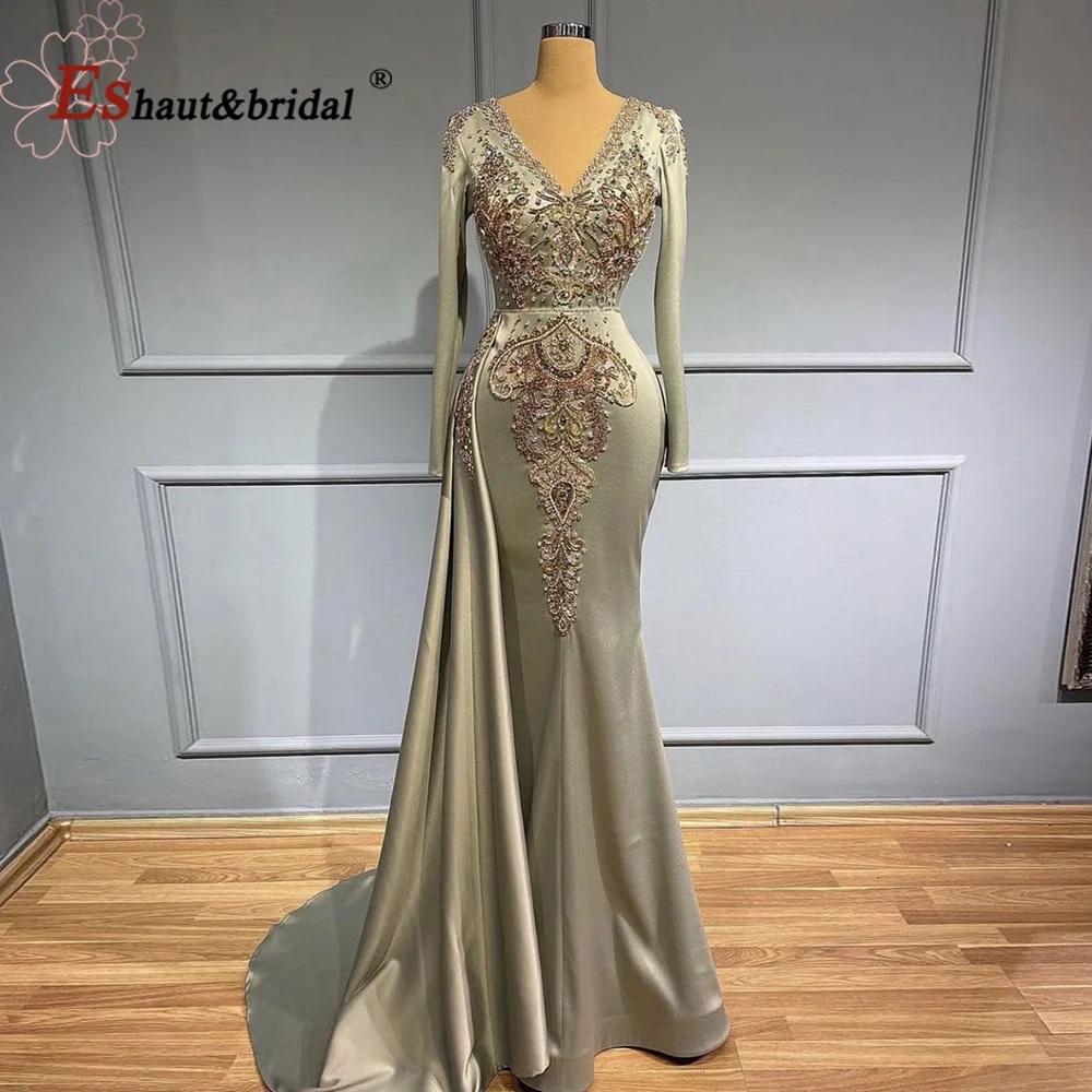 Elegant Mermaid Satin Evening Night Dress for Women 2022 Long Sleeves Arabic V Neck Beads Formal Prom Wedding Party Gowns
Elegant Mermaid Satin Evening Night Dress for Women 2022 Long Sleeves Arabic V Neck Beads Formal Prom Wedding Party Gowns
