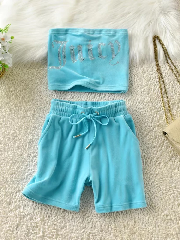Juicy Velvet Tracksuit Woman suit Velour y2k Summer Cute Sweet Shorts sewing Backless Strapless Top Matching Set Sexy Diamonds
Juicy Velvet Tracksuit Woman suit Velour y2k Summer Cute Sweet Shorts sewing Backless Strapless Top Matching Set Sexy Diamonds