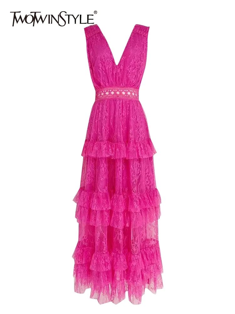 TWOTWINSTYLE Solid Embroidery Sexy Dress For Women V Neck Sleeveless High Waist Cut Out Midi Dresses Female Summer Clothing 2022
TWOTWINSTYLE Solid Embroidery Sexy Dress For Women V Neck Sleeveless High Waist Cut Out Midi Dresses Female Summer Clothing 2022