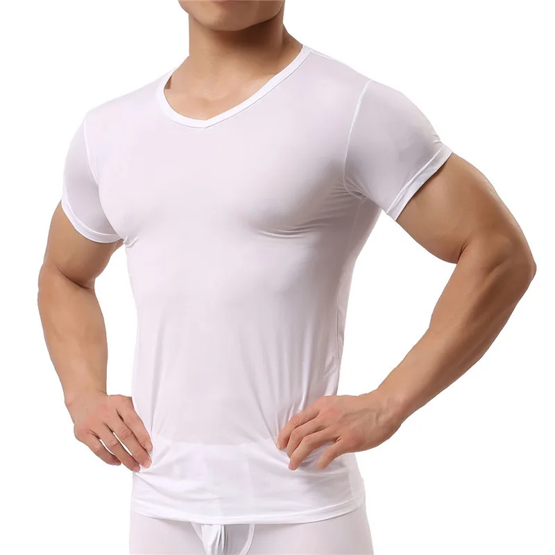 

Мужская ультратонкая шелковая футболка с V-образным вырезом и коротким рукавом
