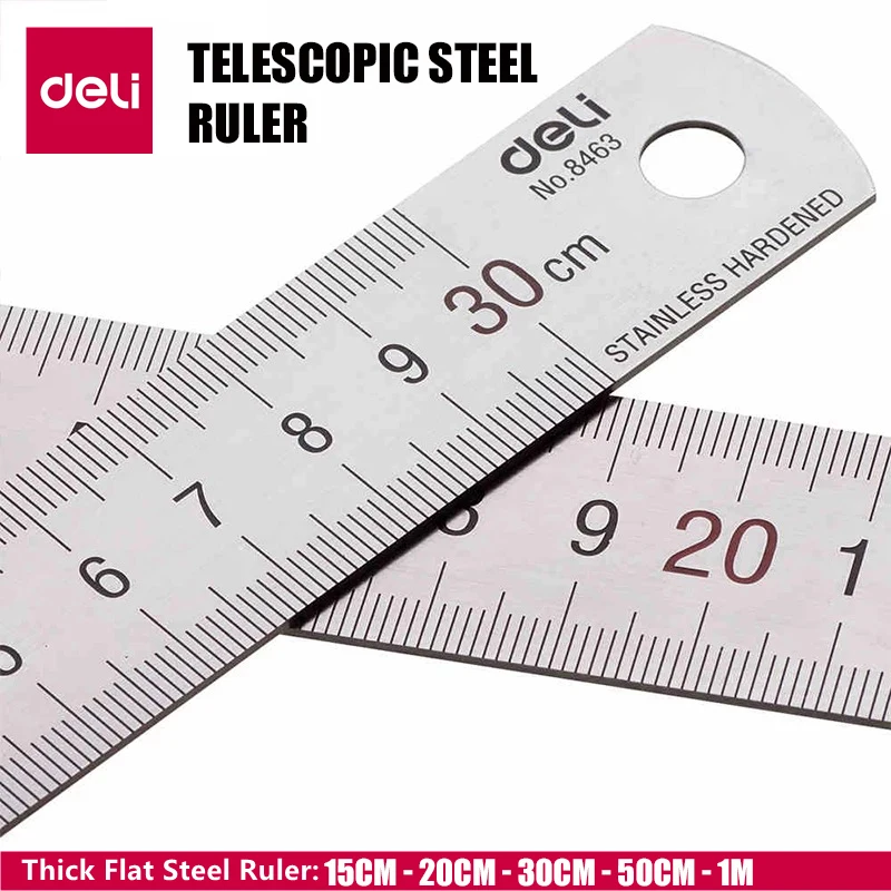 

DELI Stainless Steel Straight Ruler Precision 15-30CM Flat Thick Metal Measuring Scale Tools Office Supplies