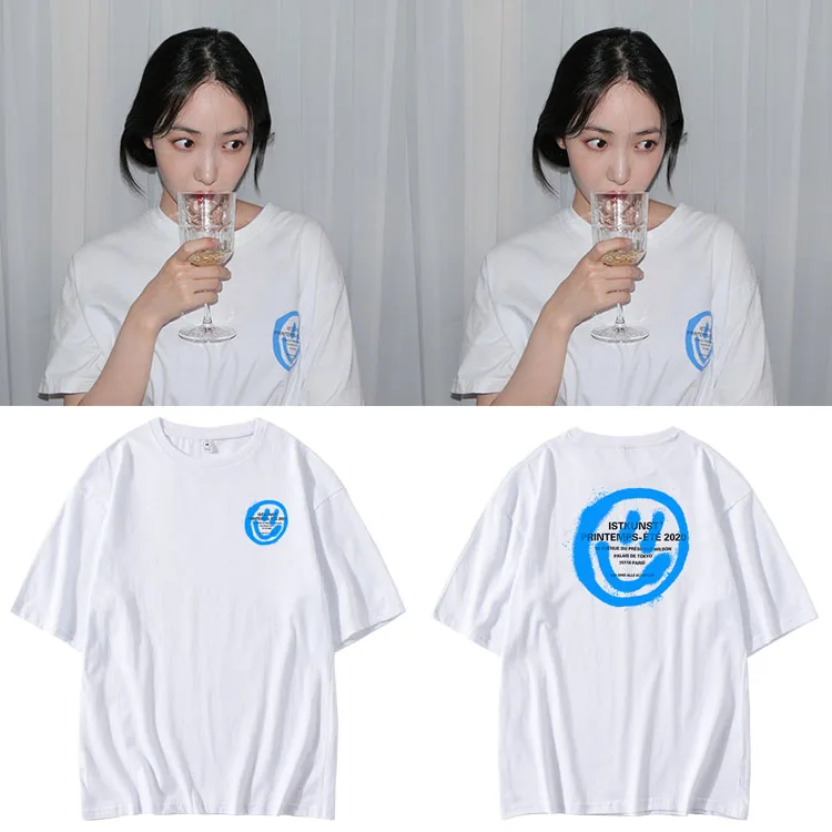 Новая корейская мода K Pop K-pop K-Pop футболка Повседневная Белая Летняя женская -