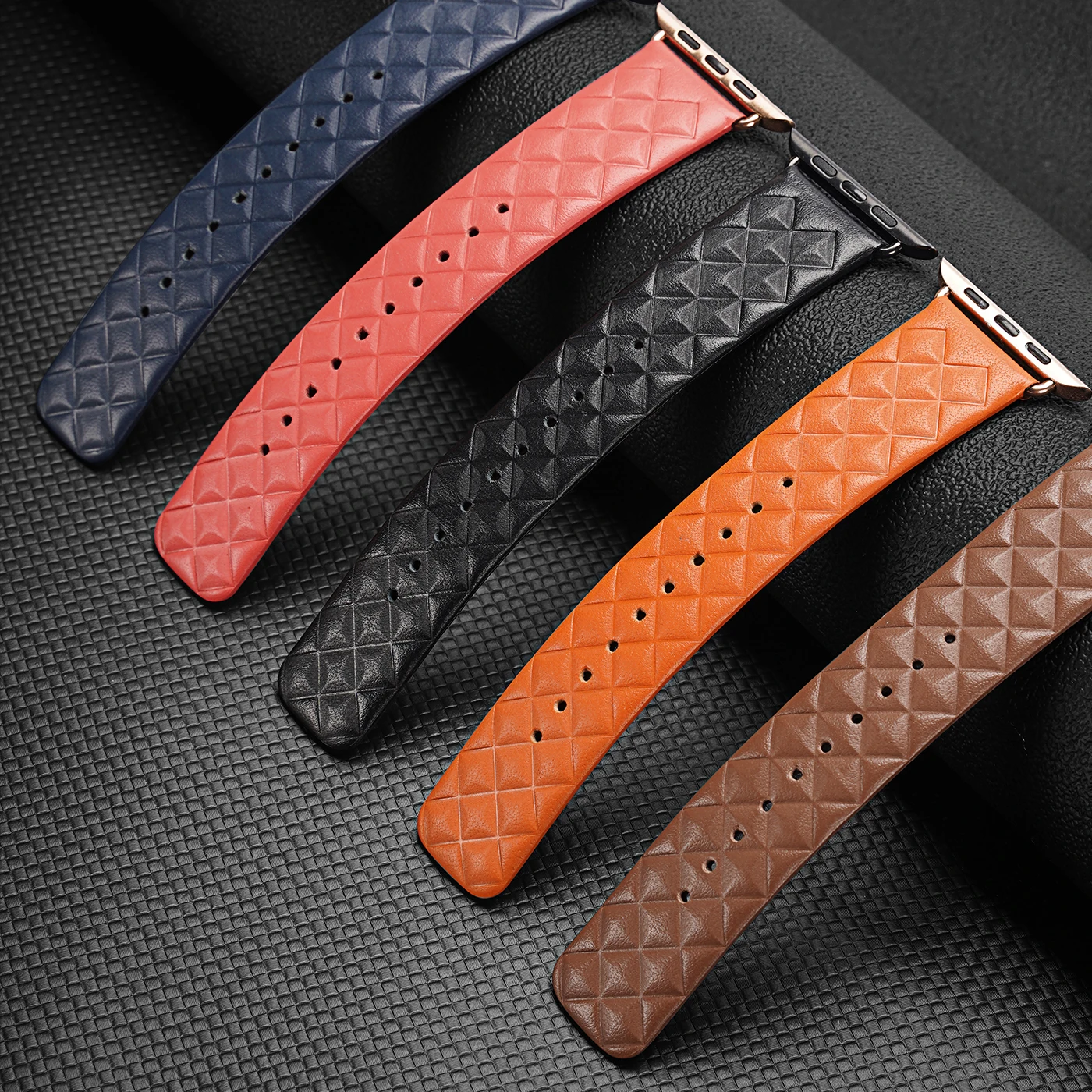 

For Apple watch Series 8 7 SE 6 5 band 38-45mm Classic Genuine Leather Watch strap Kirsite buckle Rhomboid pattern