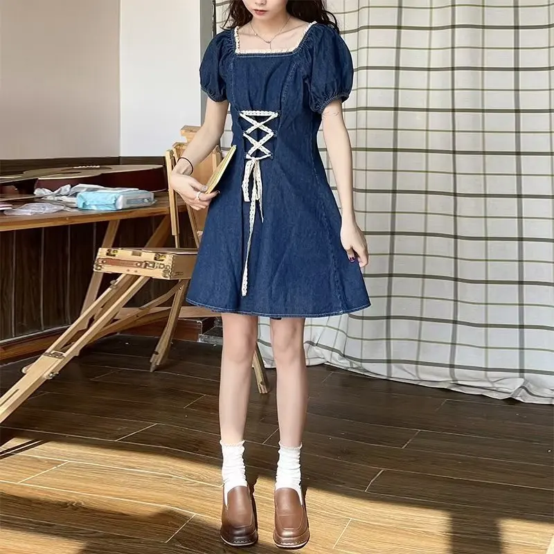 Y2K Summer Square Collar Ruffles Patchwork Lace Up Denim Dress Ladies Puff Short Sleeve Waist Sweet Robe Dresses Women Vestidos
Y2K Summer Square Collar Ruffles Patchwork Lace Up Denim Dress Ladies Puff Short Sleeve Waist Sweet Robe Dresses Women Vestidos