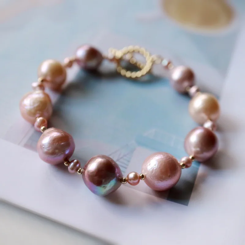 

Natural Pearl Bracelet Women Healing Gemstone Fine Jewelry 100% Genuine Colorful Baroque Freshwater Pearls Bracelets Bangles