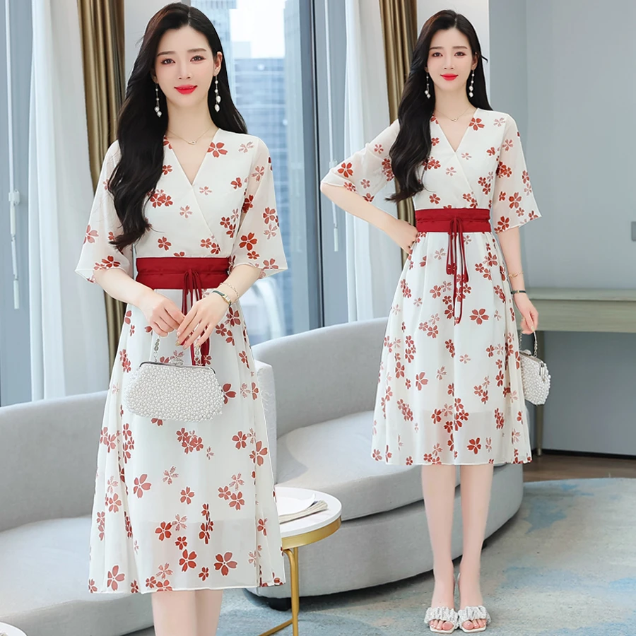 DUNMA French Chiffon Dress Women Summer Gentle Wind Short-sleeved Floral Dresses Red Bow Tie Waist Slimming A-Line Long Skirt
DUNMA French Chiffon Dress Women Summer Gentle Wind Short-sleeved Floral Dresses Red Bow Tie Waist Slimming A-Line Long Skirt