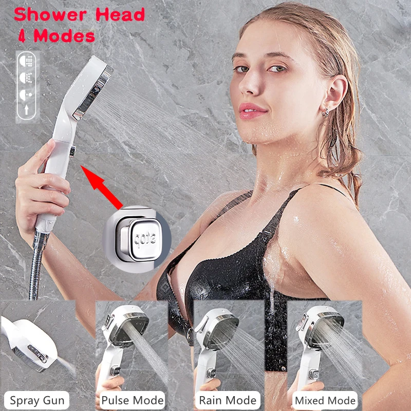 Shower Head 4 Modes High Pressure bathroom showers With Switch On Off Button Sprayer Water Saving Shower Bathroom Accessories
Shower Head 4 Modes High Pressure bathroom showers With Switch On Off Button Sprayer Water Saving Shower Bathroom Accessories