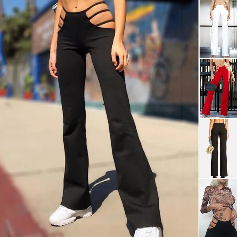 Women Solid Color Sexy Cut Out Pants Slim Fitness Cotton Pants Hollow Out Flare Pants Streetwear Bell Bottom Pants Trousers Low
Women Solid Color Sexy Cut Out Pants Slim Fitness Cotton Pants Hollow Out Flare Pants Streetwear Bell Bottom Pants Trousers Low