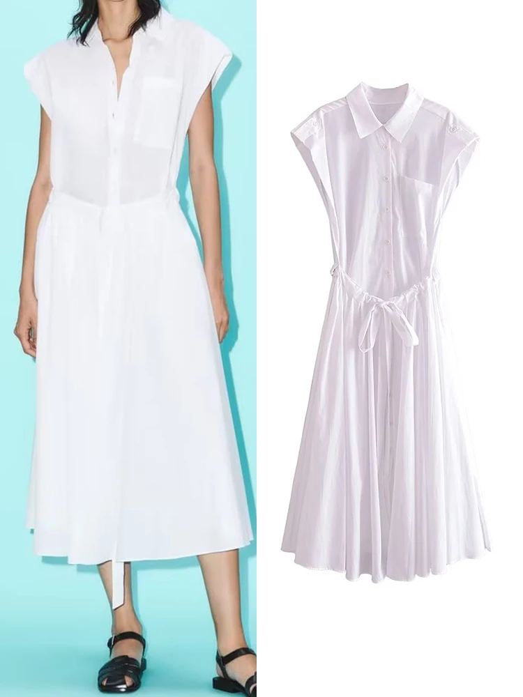 TRAF 2023 Autumn Women Shirt Dress New Casual Female Lapel Sleeveless Chest Patch Pocket Chic Lace-Up Design Elegant Midi Dress
TRAF 2023 Autumn Women Shirt Dress New Casual Female Lapel Sleeveless Chest Patch Pocket Chic Lace-Up Design Elegant Midi Dress