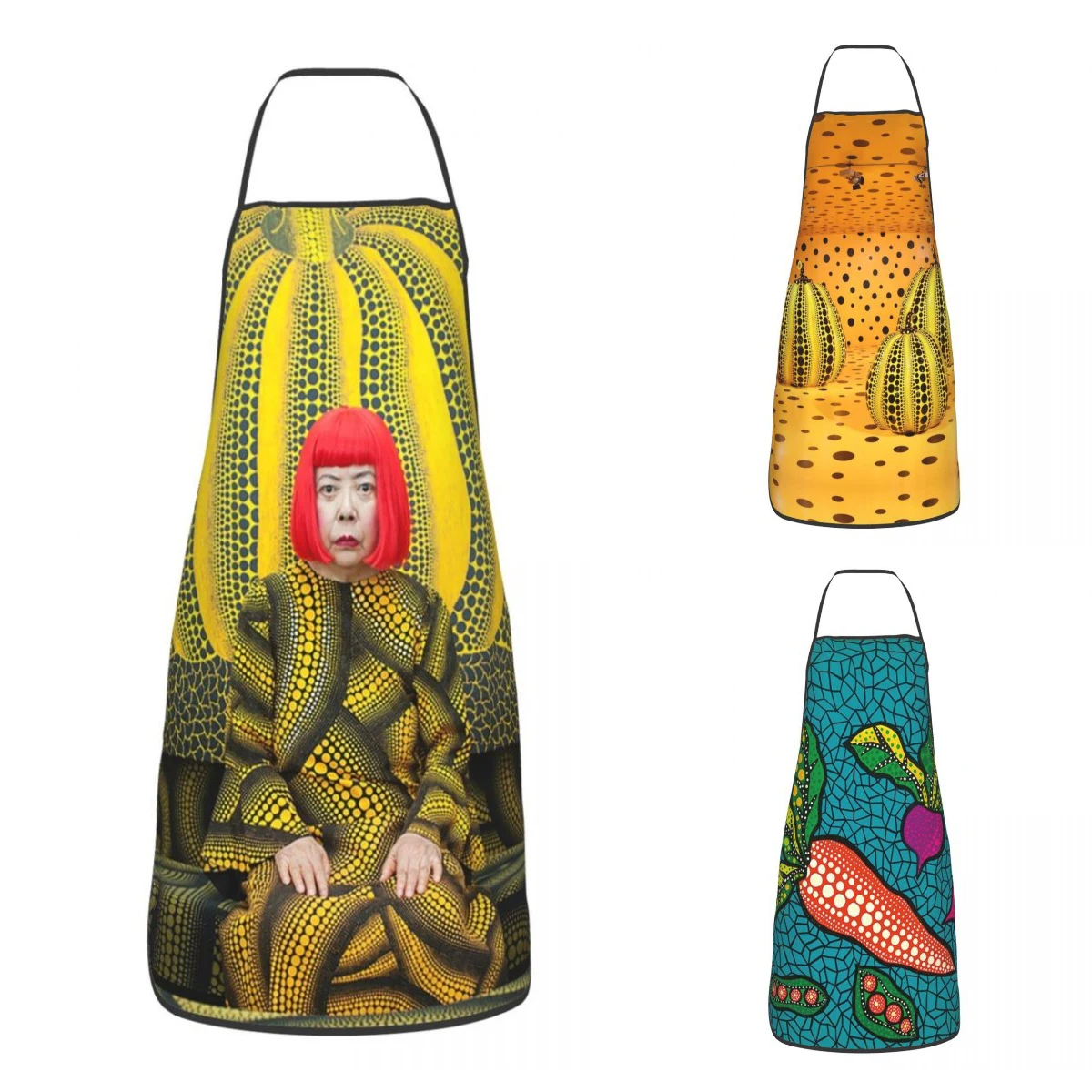 

Custom Bib Yellow Pumpkin Yayoi Kusama Aprons Men Women Adult Chef Cooking Kitchen Polka Dots Queen Tablier Cuisine Gardening