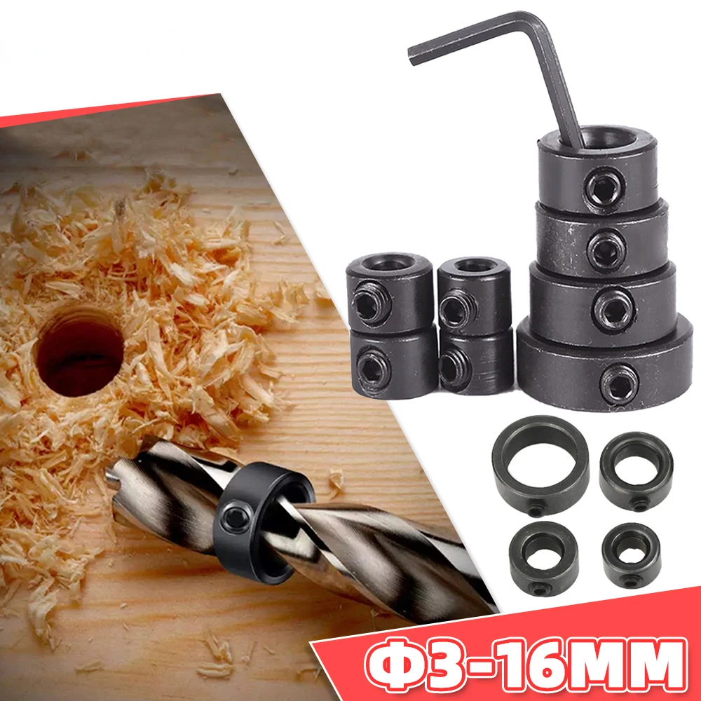 8pcs Drill Stop Bit Collar Set 3-16mm Depth Stop Drill Bit Woodworking Depth Stop Collar Ring Positioner With Allen Wrench Tool
8pcs Drill Stop Bit Collar Set 3-16mm Depth Stop Drill Bit Woodworking Depth Stop Collar Ring Positioner With Allen Wrench Tool