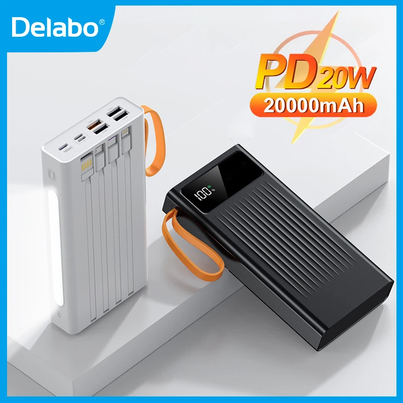 Power Bank Portable Charger 20000mah PD20W Fast Charging Powerbank With 4 Cables Flashlight Phone Laptop Battery Bank Universal
Power Bank Portable Charger 20000mah PD20W Fast Charging Powerbank With 4 Cables Flashlight Phone Laptop Battery Bank Universal
