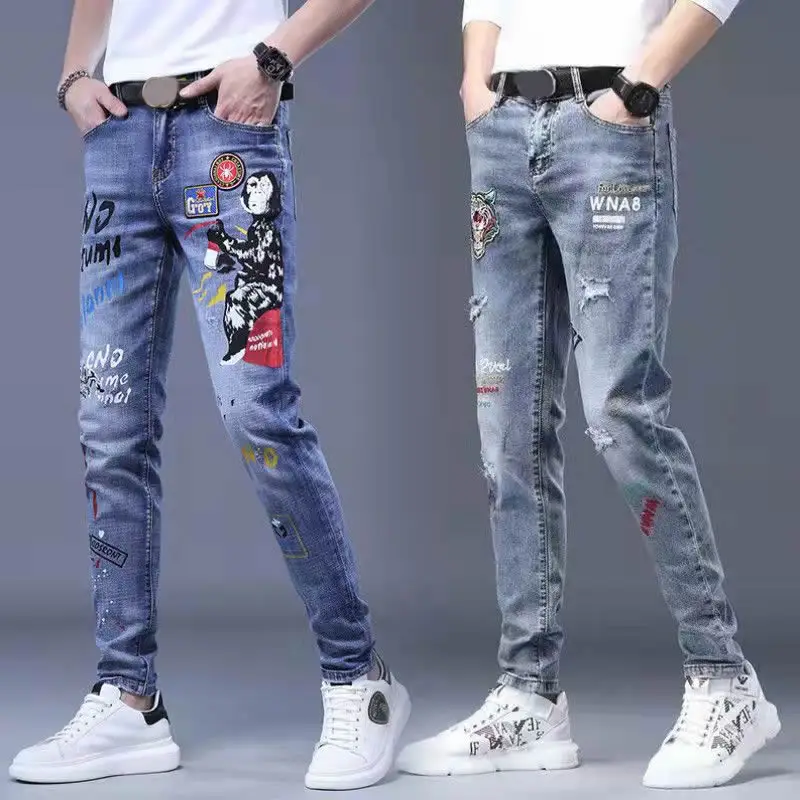 Hip Hop Star Jeans Men High Street Fashion Brand New Black Patch Embroidery Stretch Slim Fit Jeans Mens Summer Mens Jeans P3
Hip Hop Star Jeans Men High Street Fashion Brand New Black Patch Embroidery Stretch Slim Fit Jeans Mens Summer Mens Jeans P3