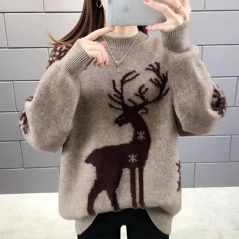 Christmas New Year Loose Knitted Sweaters Women Autumn Winter Warm Casual Pullover Top All Match Sweater Bottoming Shirt Female
Christmas New Year Loose Knitted Sweaters Women Autumn Winter Warm Casual Pullover Top All Match Sweater Bottoming Shirt Female