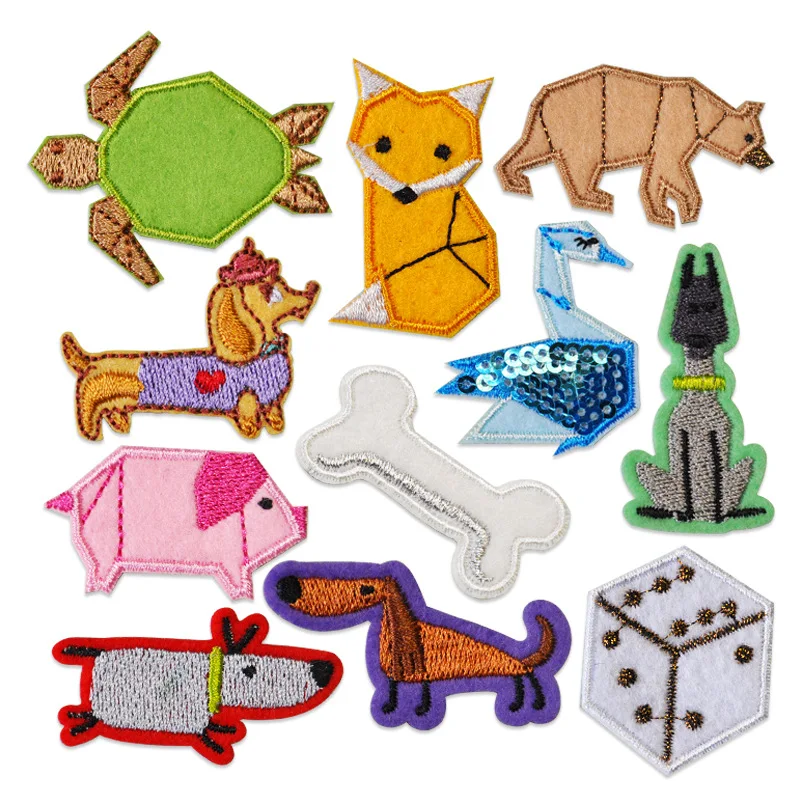 

100pcs/lot Anime Luxury Fun Embroidery Patch Origami Animal Turtle Fox Piggy Dog Kids Clothing Decoration Craft Diy Applique