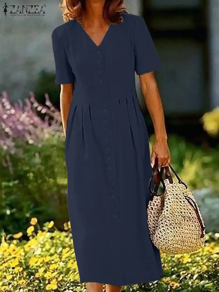 Платье ZANZEA женское средней длины с V-образным вырезом и коротким рукавом
Платье ZANZEA женское средней длины с V-образным вырезом и коротким рукавом