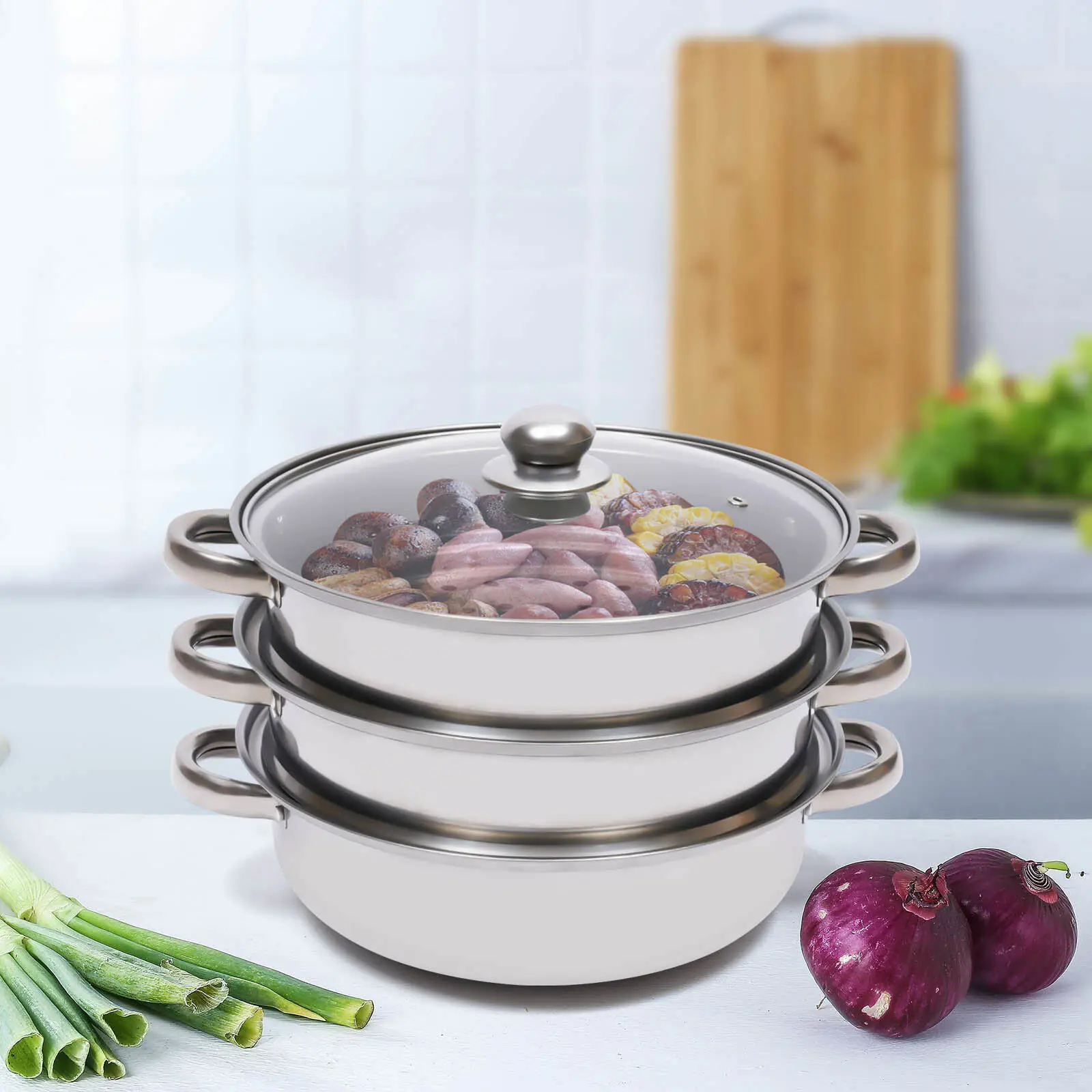 Kitchen 3 Tier Steamer Hot Pot Stainless Steel Cooker Steam Pot Food Cooking + Glass Lid
Kitchen 3 Tier Steamer Hot Pot Stainless Steel Cooker Steam Pot Food Cooking + Glass Lid