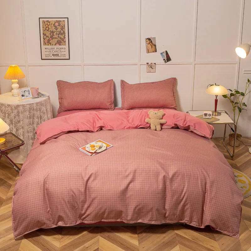 Bedding Set Wind Aloe Vera Cotton Brushed Four-piece Simple Men's Plaid Stripe Student Dormitory Bedsheets Set with Pillows Case
Bedding Set Wind Aloe Vera Cotton Brushed Four-piece Simple Men's Plaid Stripe Student Dormitory Bedsheets Set with Pillows Case