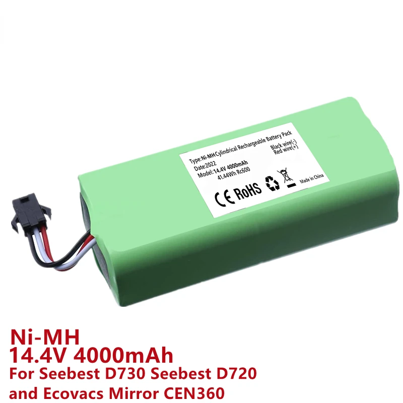 14.4V 3000Mah/4000Mah Ni-Mh Batterij Voor Seebest D730 Seebest D720 Ecovacs Spiegel CEN360 Robot Stofzuiger Onderdelen
14.4V 3000Mah/4000Mah Ni-Mh Batterij Voor Seebest D730 Seebest D720 Ecovacs Spiegel CEN360 Robot Stofzuiger Onderdelen