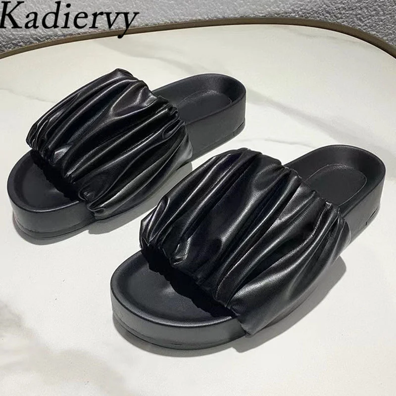 New Thick Sole Slippers Women Genuine Leather Pleated Slides Woman Summer Shoes Comfort Mules Runway Flat Slippers Woman
New Thick Sole Slippers Women Genuine Leather Pleated Slides Woman Summer Shoes Comfort Mules Runway Flat Slippers Woman