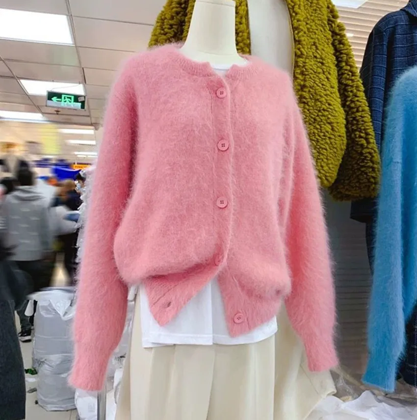 Fashion Korean Pink Mink Cashmere Soft Sweater Cardigan Chic Autumn Winter Women O Neck Single Breasted Mohair Knitted Cardigans
Fashion Korean Pink Mink Cashmere Soft Sweater Cardigan Chic Autumn Winter Women O Neck Single Breasted Mohair Knitted Cardigans
